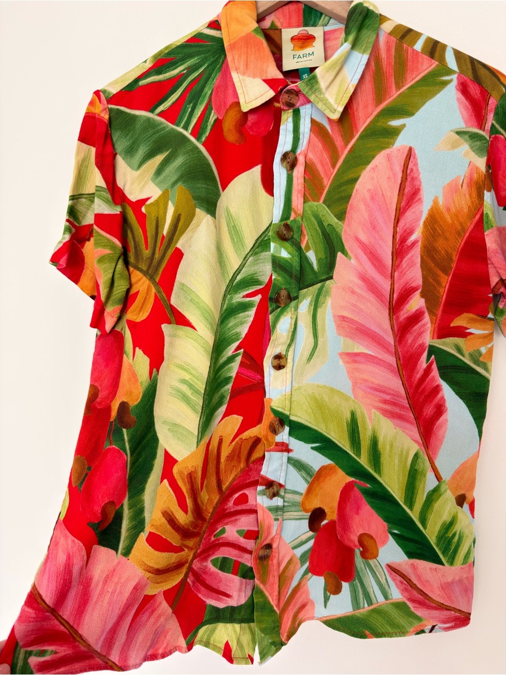 Farm Rio Tropical Print Button Up Shirt XS Rayon Unisex - Picture 10 of 10